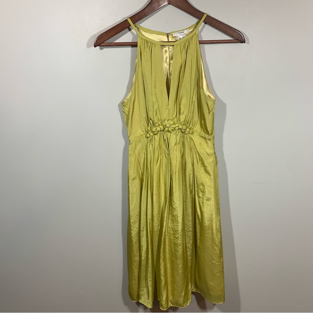 Esley Sleeveless Beaded Waist Sleeveless Dress Sz Small Yellow-Green